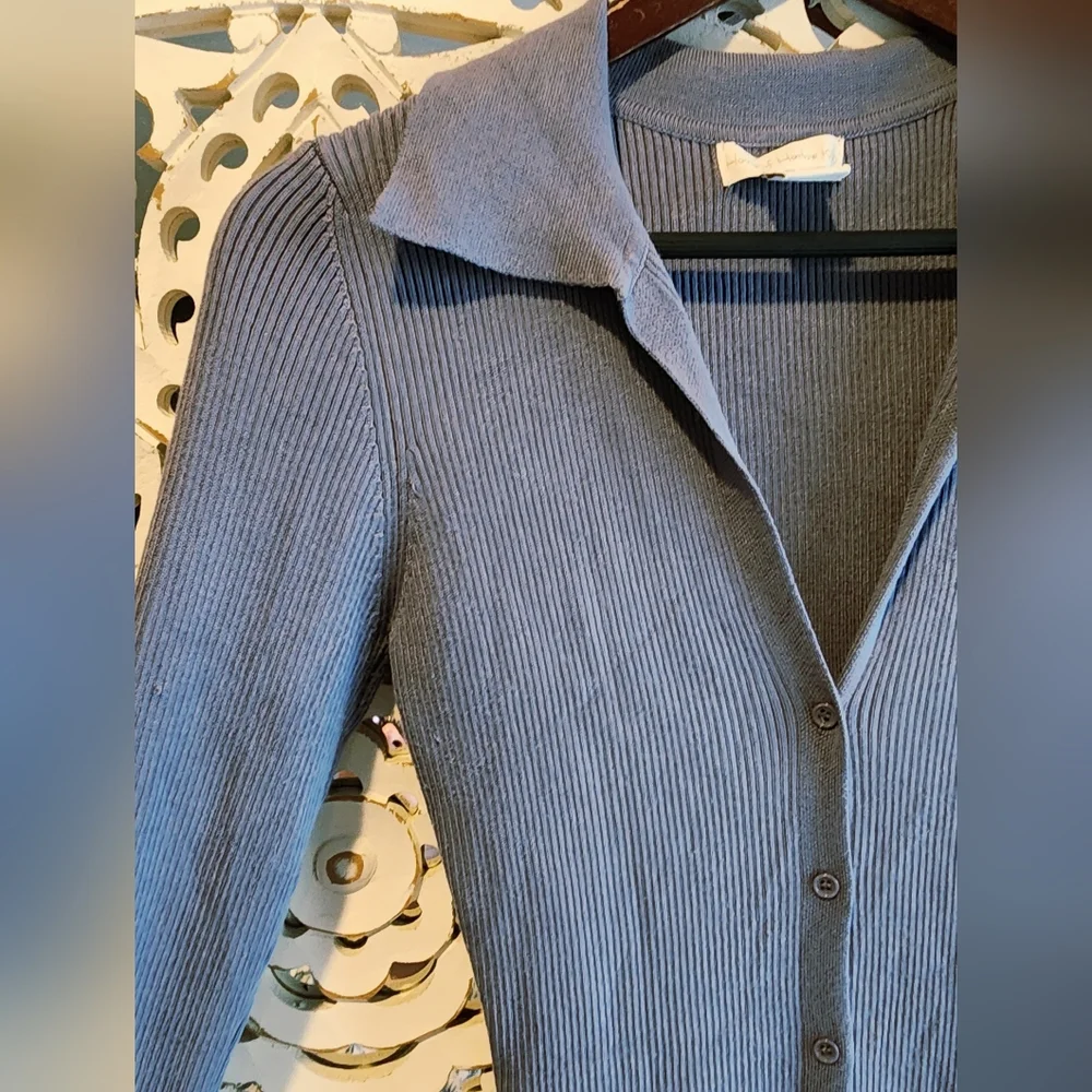House Of Harlow 1960 Revolve Blue Collared Ribbed Knit Button Down Dress Small - Picture 6 of 15